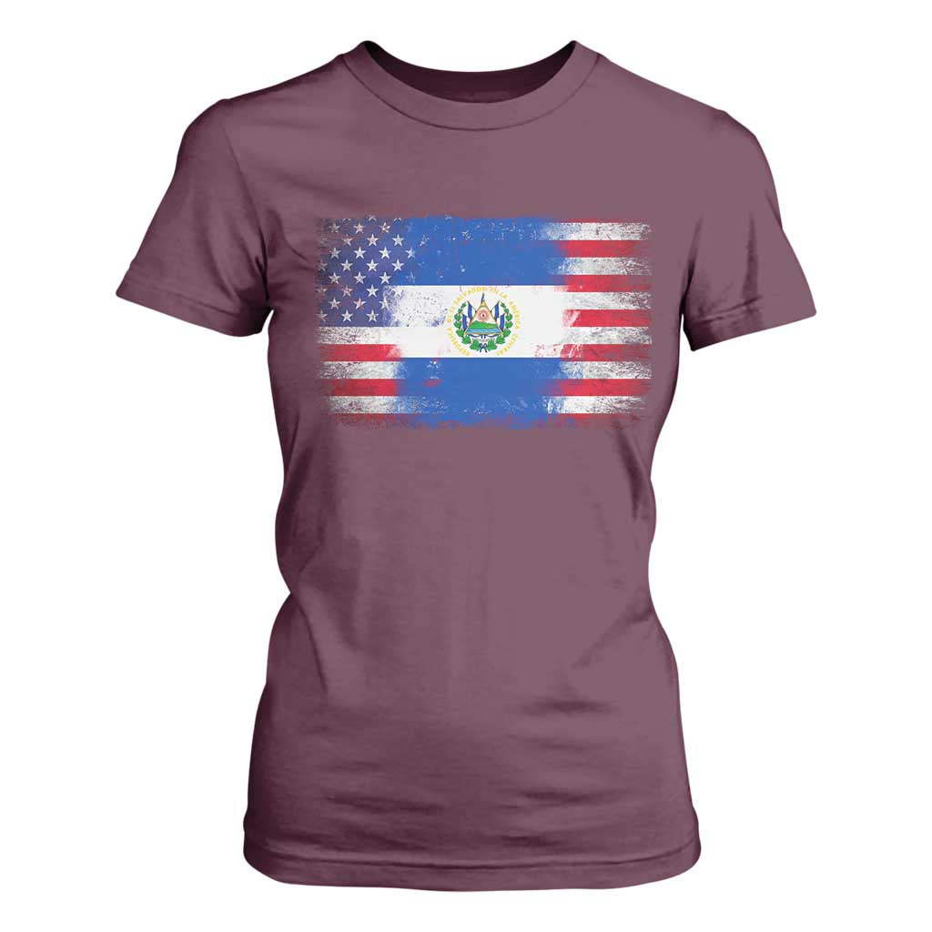 El Salvador American Flag T Shirt For Women Distressed Grunge USA Salvadoran Pride TS10 Maroon Print Your Wear