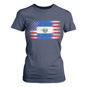 El Salvador American Flag T Shirt For Women Distressed Grunge USA Salvadoran Pride TS10 Navy Print Your Wear