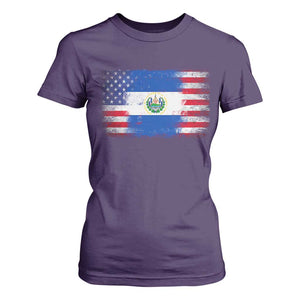El Salvador American Flag T Shirt For Women Distressed Grunge USA Salvadoran Pride TS10 Purple Print Your Wear