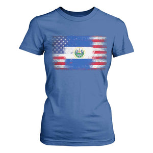 El Salvador American Flag T Shirt For Women Distressed Grunge USA Salvadoran Pride TS10 Royal Blue Print Your Wear
