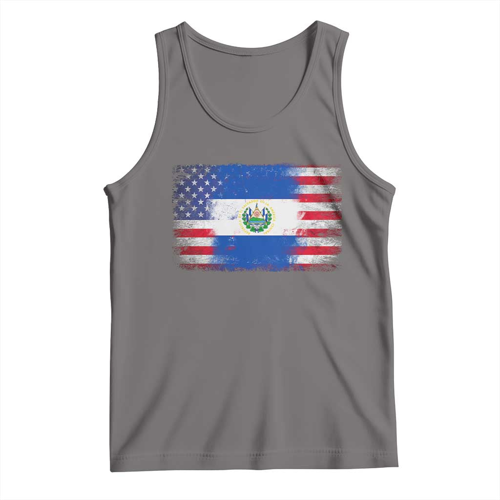 El Salvador American Flag Tank Top Distressed Grunge USA Salvadoran Pride TS10 Deep Heather Print Your Wear