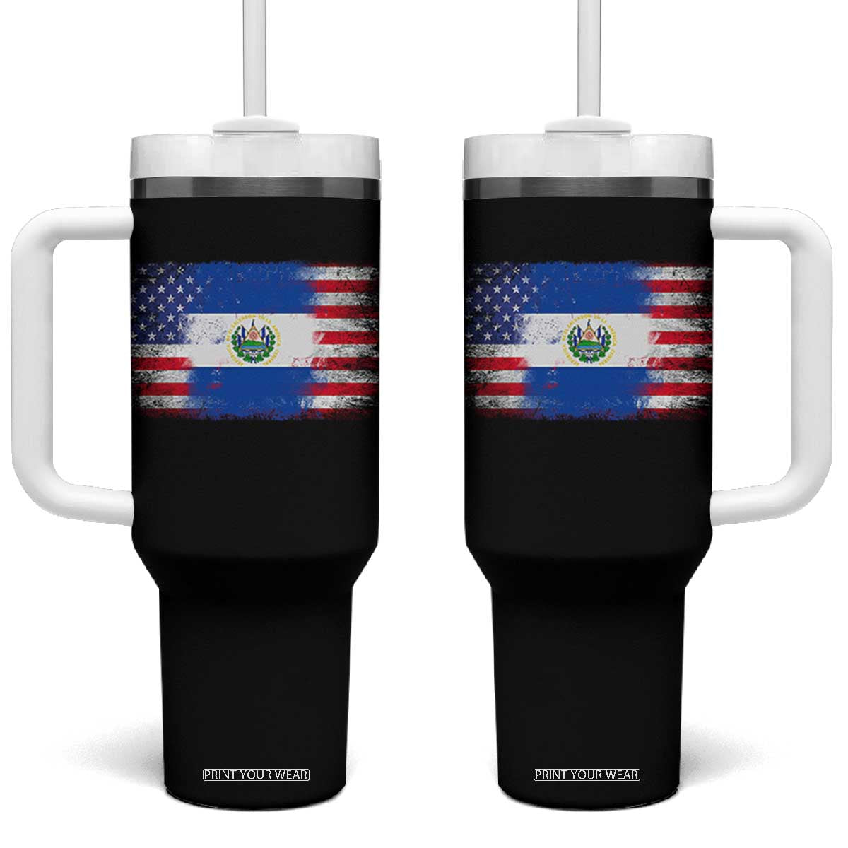 El Salvador American Flag Tumbler With Handle Distressed Grunge USA Salvadoran Pride TS10 One Size: 40 oz Black Print Your Wear