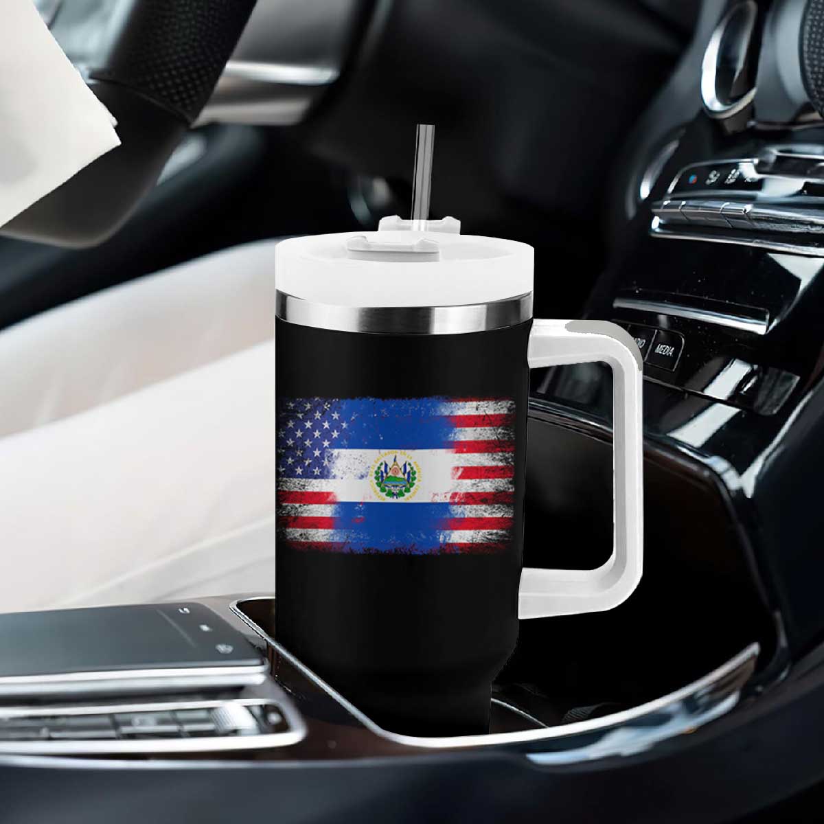 El Salvador American Flag Tumbler With Handle Distressed Grunge USA Salvadoran Pride TS10 Print Your Wear