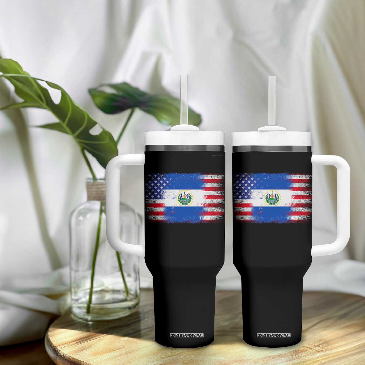 El Salvador American Flag Tumbler With Handle Distressed Grunge USA Salvadoran Pride TS10 Print Your Wear