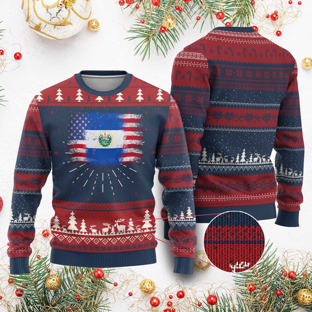 El Salvador American Flag Knit Sweatshirt Distressed Grunge USA Salvadoran Pride TS10 Burgundy Print Your Wear