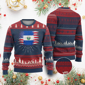 El Salvador American Flag Knit Sweatshirt Distressed Grunge USA Salvadoran Pride TS10 Burgundy Print Your Wear