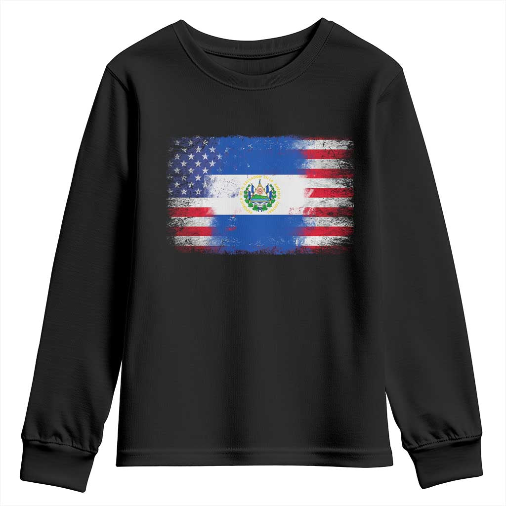 El Salvador American Flag Youth Sweatshirt Distressed Grunge USA Salvadoran Pride TS10 Black Print Your Wear