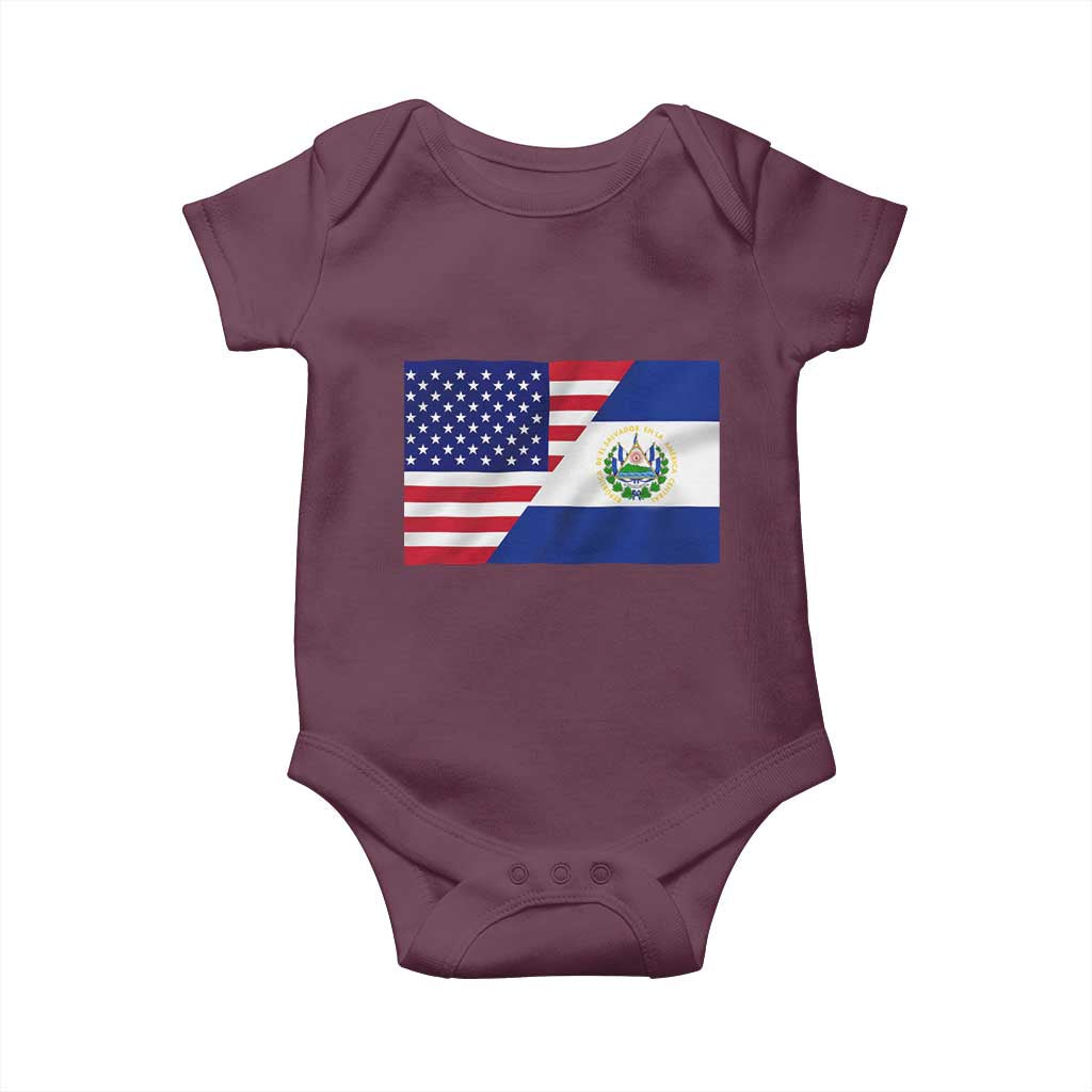 El Salvador American Flag Baby Onesie Salvadoran USA Pride Heritage Roots TS10 Maroon Print Your Wear