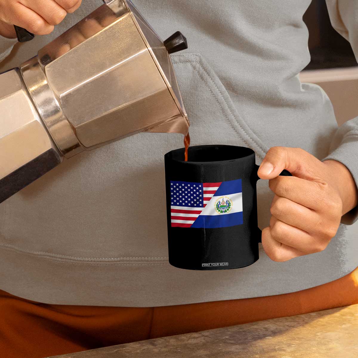 El Salvador American Flag Coffee Mug Salvadoran USA Pride Heritage Roots TS10 Print Your Wear