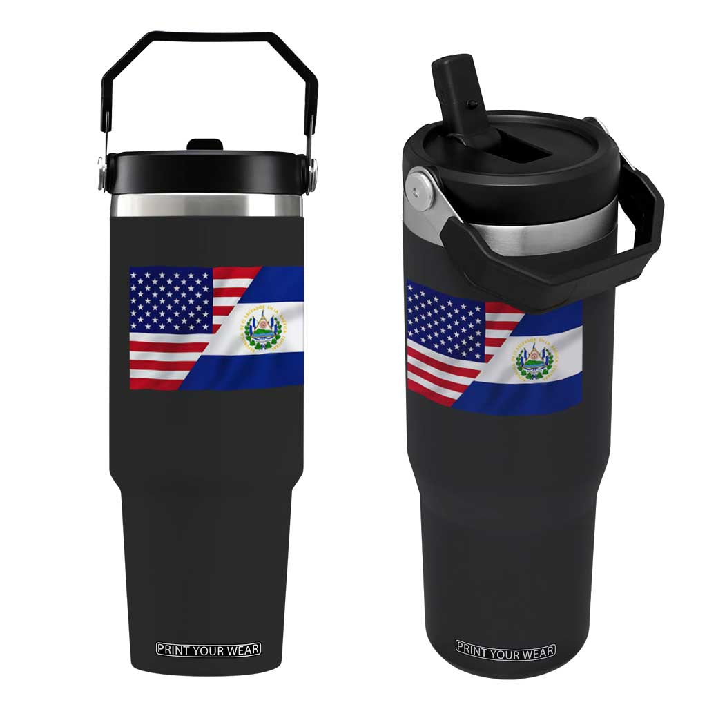 El Salvador American Flag Flip Straw Tumbler Salvadoran USA Pride Heritage Roots TS10 One Size: 30 oz Black Print Your Wear