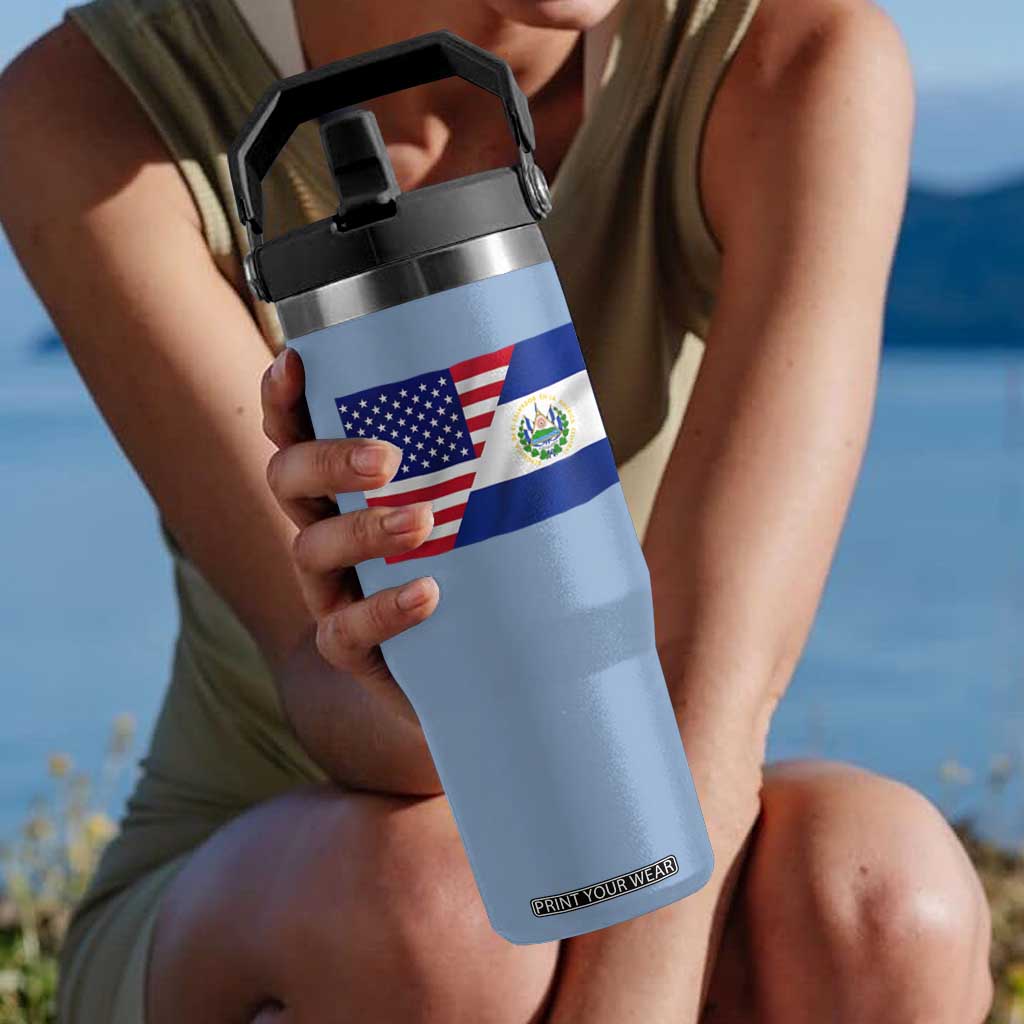 El Salvador American Flag Flip Straw Tumbler Salvadoran USA Pride Heritage Roots TS10 One Size: 30 oz Light Blue Print Your Wear