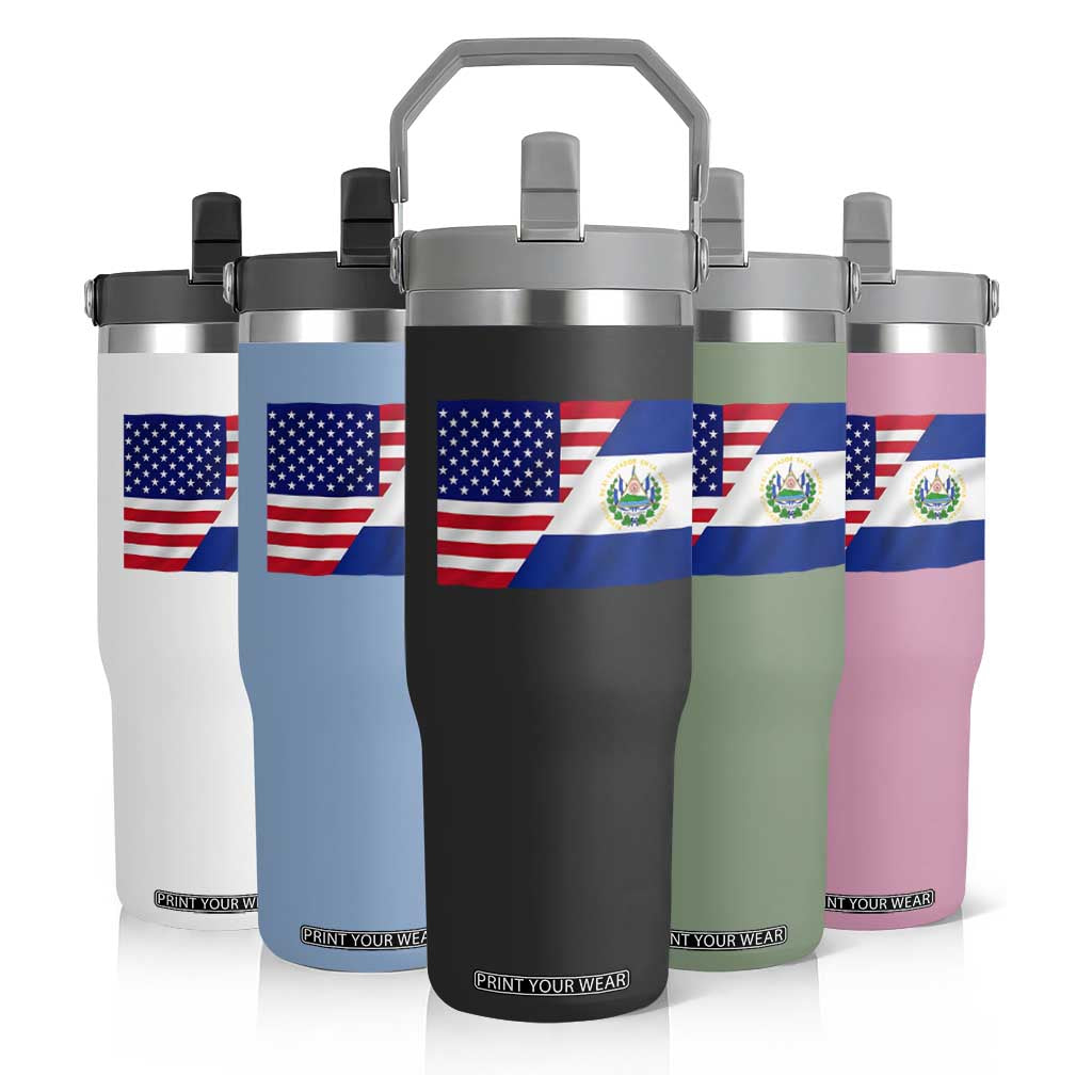 El Salvador American Flag Flip Straw Tumbler Salvadoran USA Pride Heritage Roots TS10 Print Your Wear