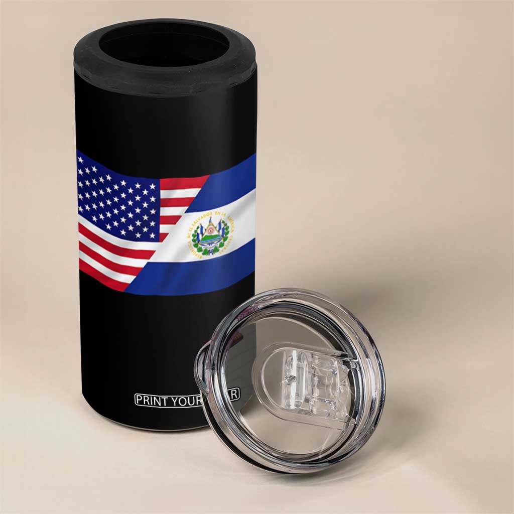 El Salvador American Flag 4 in 1 Can Cooler Tumbler Salvadoran USA Pride Heritage Roots TS10 Print Your Wear
