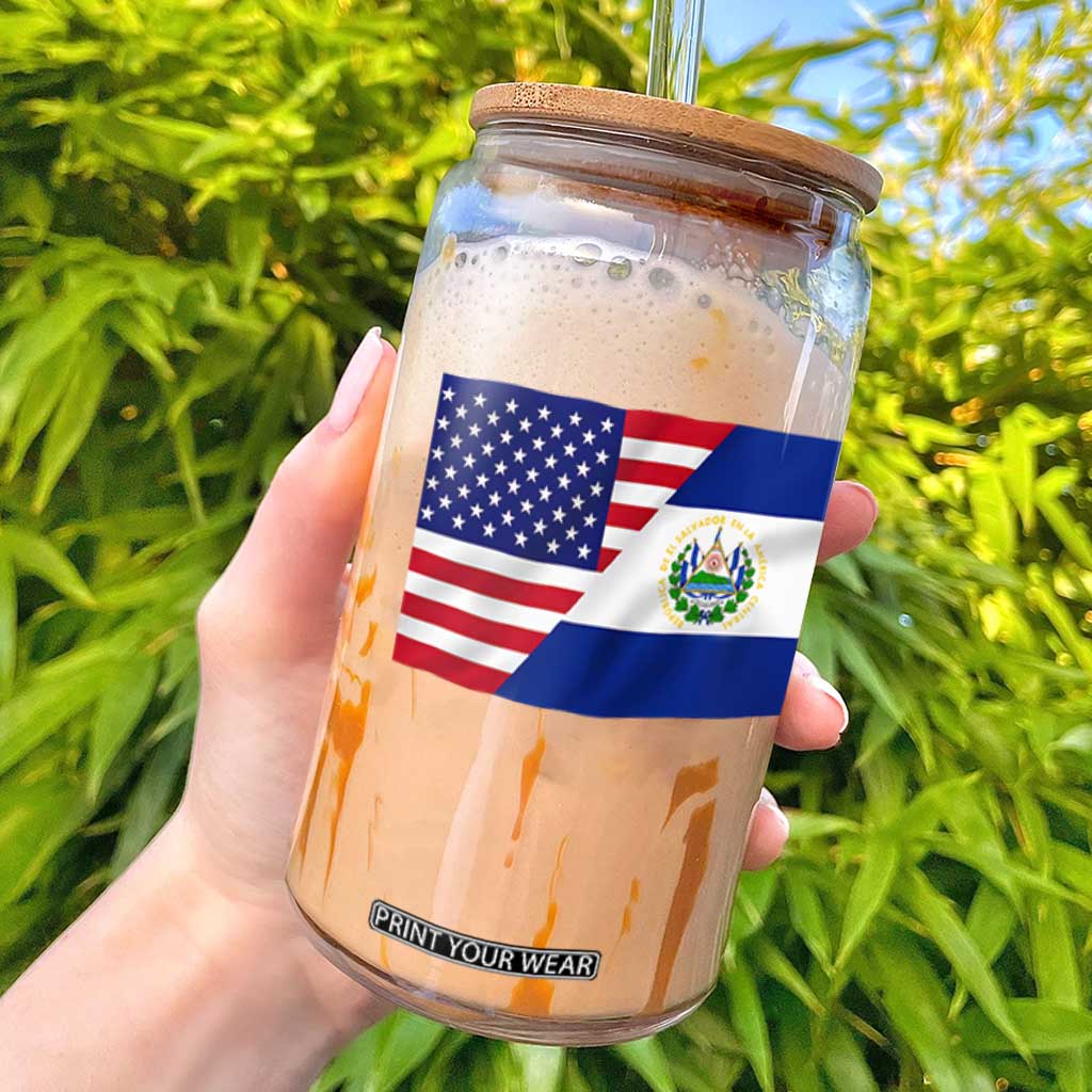 El Salvador American Flag Glass Can Salvadoran USA Pride Heritage Roots TS10 Black Print Your Wear
