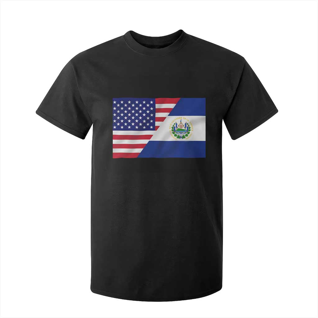 El Salvador American Flag T Shirt For Kid Salvadoran USA Pride Heritage Roots TS10 Black Print Your Wear