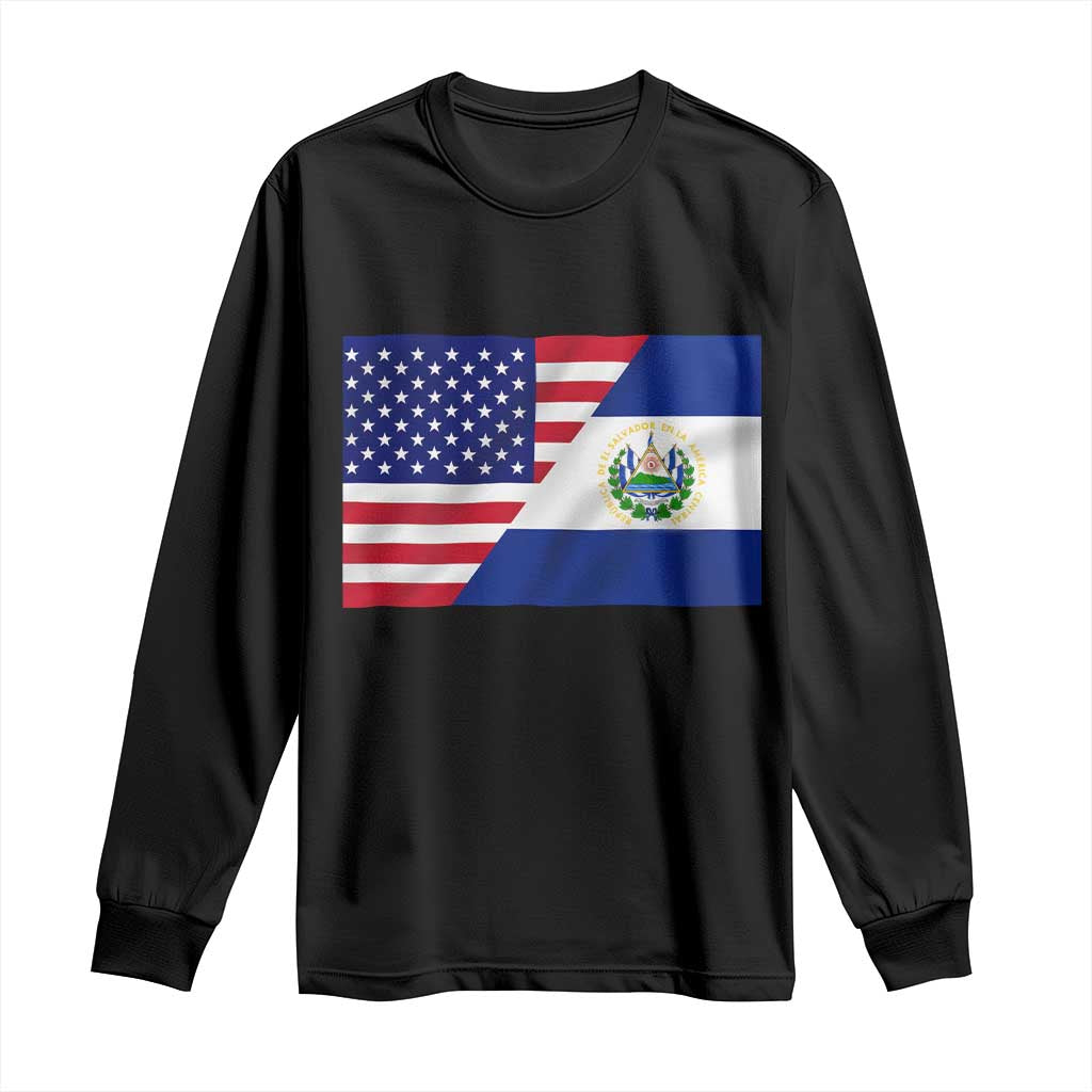 El Salvador American Flag Long Sleeve Shirt Salvadoran USA Pride Heritage Roots TS10 Black Print Your Wear