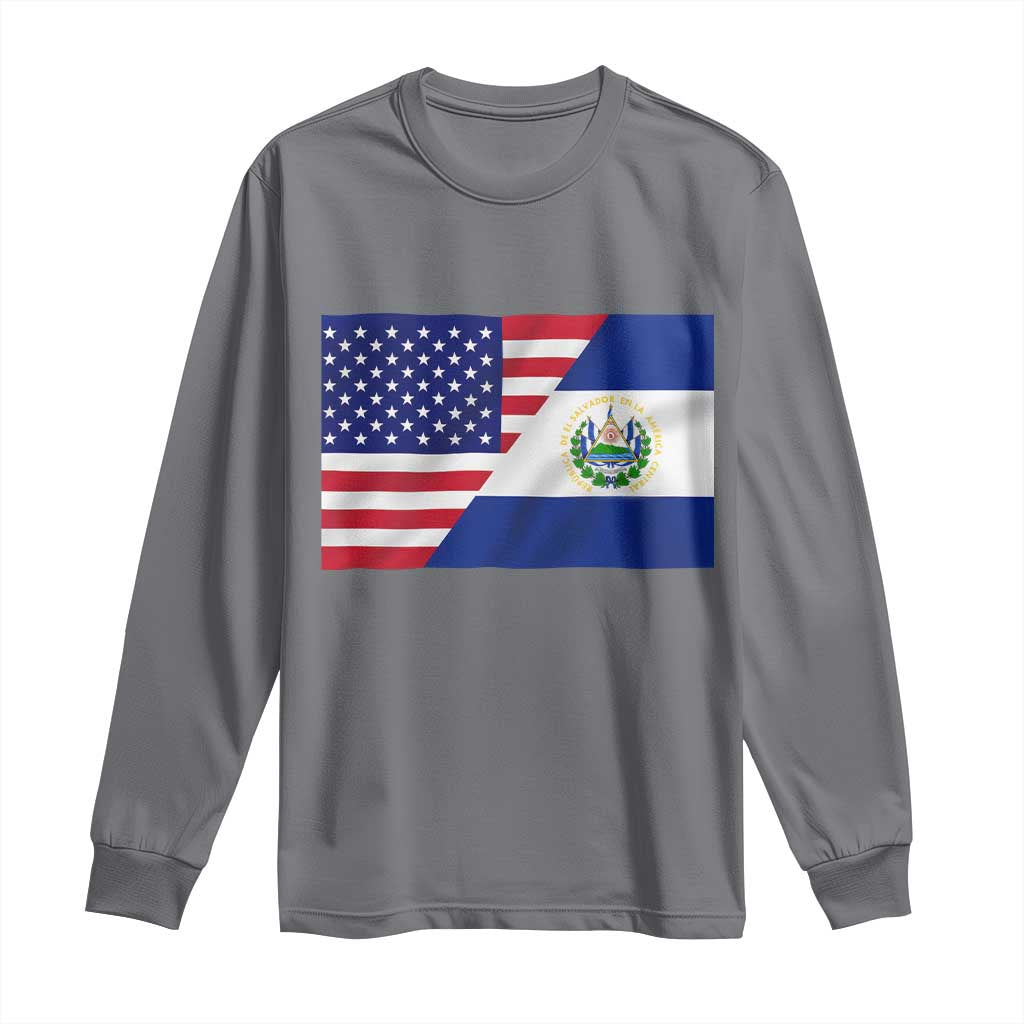 El Salvador American Flag Long Sleeve Shirt Salvadoran USA Pride Heritage Roots TS10 Charcoal Print Your Wear