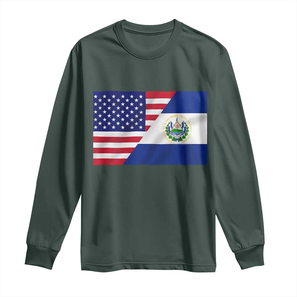 El Salvador American Flag Long Sleeve Shirt Salvadoran USA Pride Heritage Roots TS10 Dark Forest Green Print Your Wear