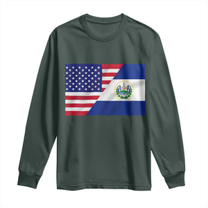 El Salvador American Flag Long Sleeve Shirt Salvadoran USA Pride Heritage Roots TS10 Dark Forest Green Print Your Wear