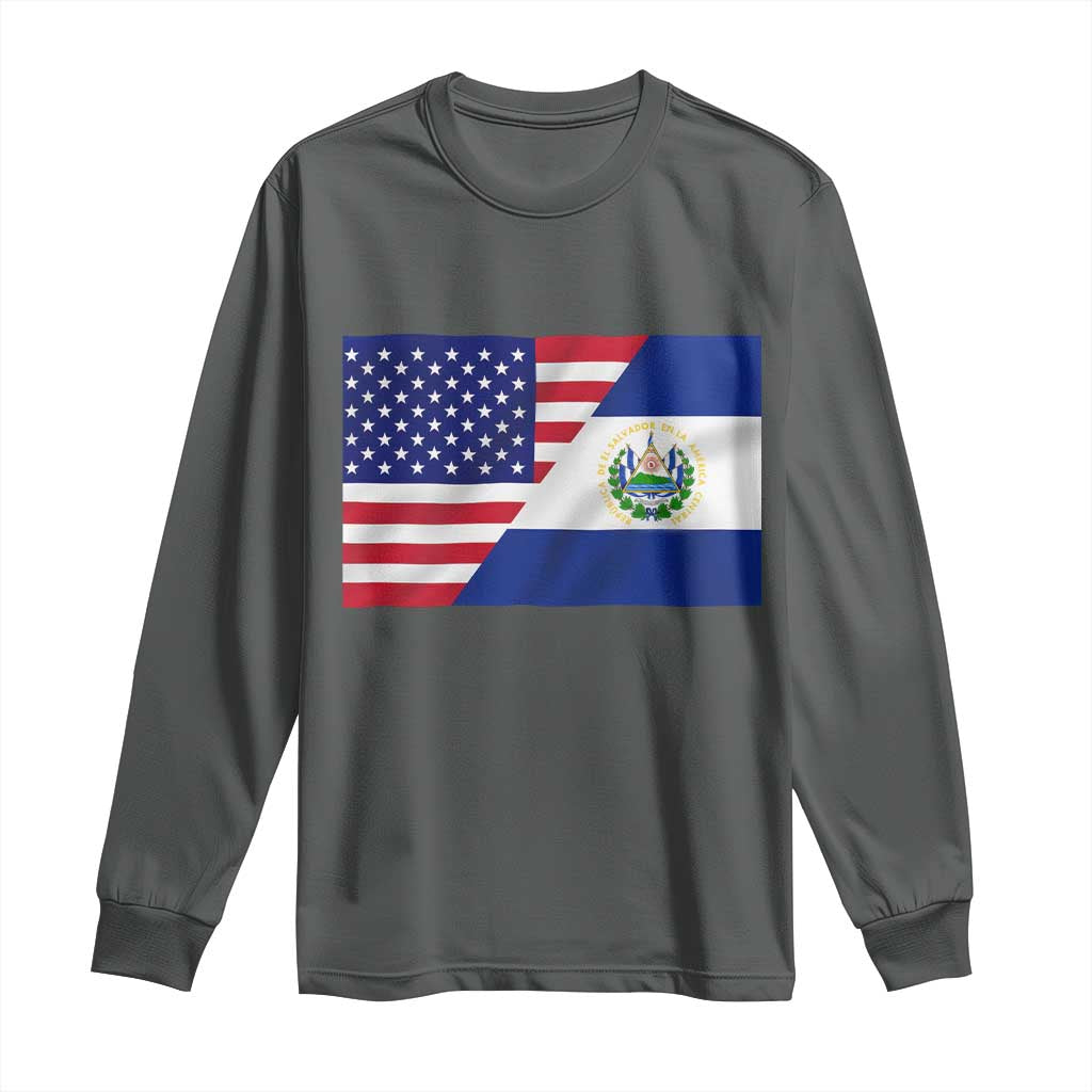 El Salvador American Flag Long Sleeve Shirt Salvadoran USA Pride Heritage Roots TS10 Dark Heather Print Your Wear