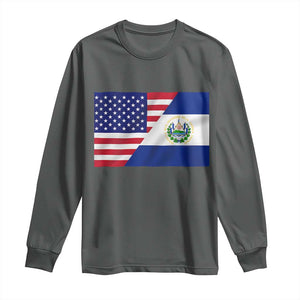 El Salvador American Flag Long Sleeve Shirt Salvadoran USA Pride Heritage Roots TS10 Dark Heather Print Your Wear