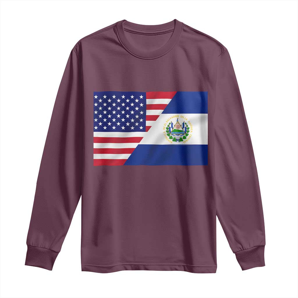 El Salvador American Flag Long Sleeve Shirt Salvadoran USA Pride Heritage Roots TS10 Maroon Print Your Wear