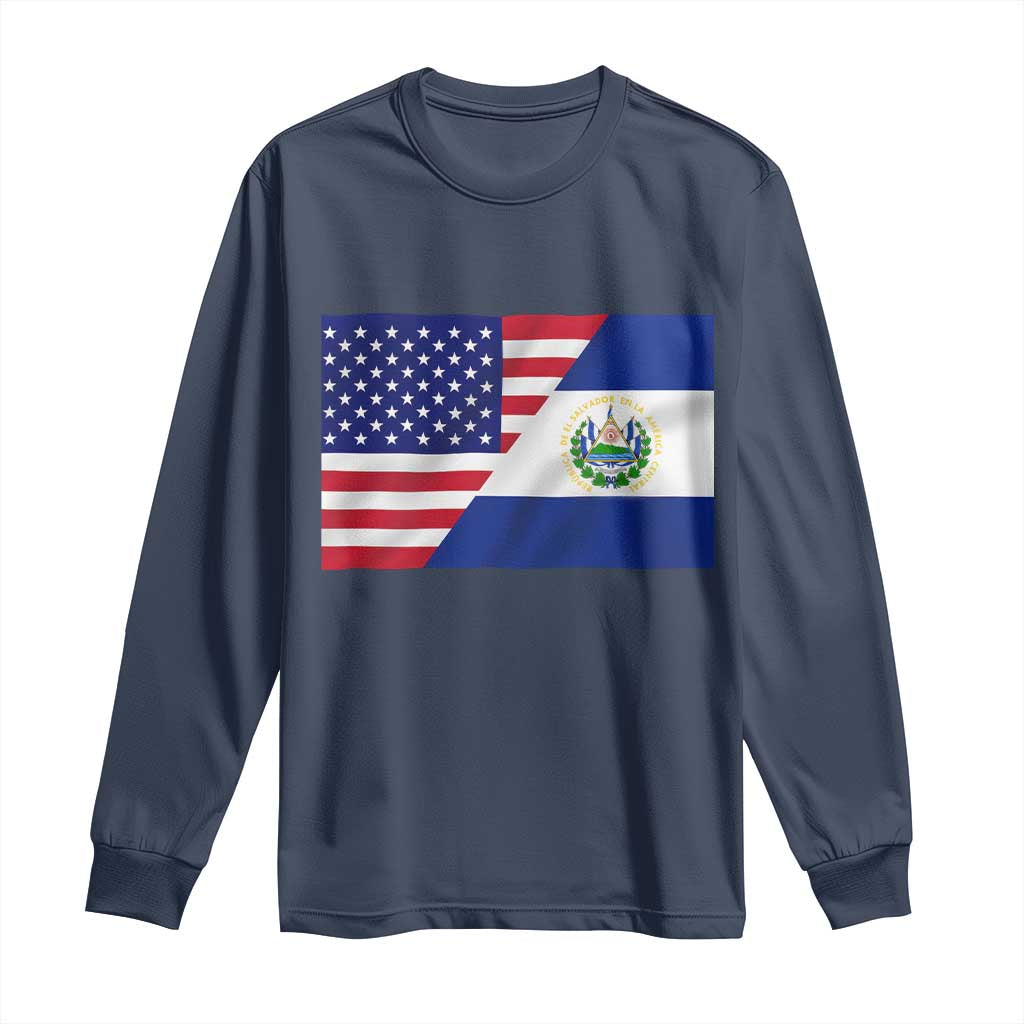 El Salvador American Flag Long Sleeve Shirt Salvadoran USA Pride Heritage Roots TS10 Navy Print Your Wear