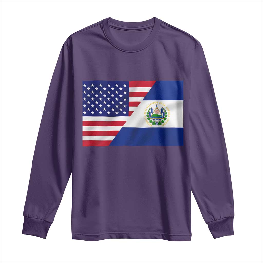 El Salvador American Flag Long Sleeve Shirt Salvadoran USA Pride Heritage Roots TS10 Purple Print Your Wear