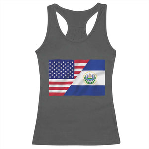 El Salvador American Flag Racerback Tank Top Salvadoran USA Pride Heritage Roots TS10 Dark Heather Print Your Wear
