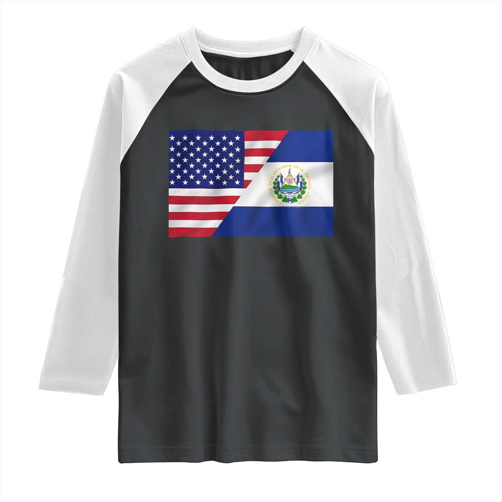 El Salvador American Flag Raglan Shirt Salvadoran USA Pride Heritage Roots TS10 Black White Print Your Wear