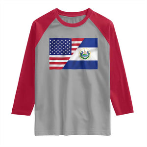 El Salvador American Flag Raglan Shirt Salvadoran USA Pride Heritage Roots TS10 Sport Gray Red Print Your Wear