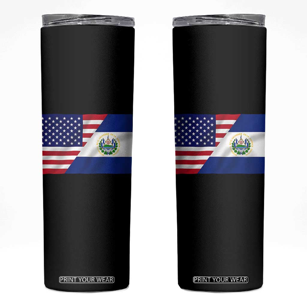 El Salvador American Flag Skinny Tumbler Salvadoran USA Pride Heritage Roots TS10 Black Print Your Wear