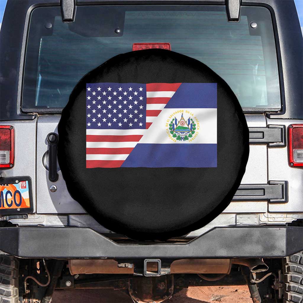 El Salvador American Flag Spare Tire Cover Salvadoran USA Pride Heritage Roots TS10 No hole Black Print Your Wear