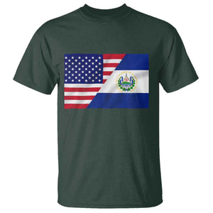 El Salvador American Flag T Shirt Salvadoran USA Pride Heritage Roots TS10 Dark Forest Green Print Your Wear