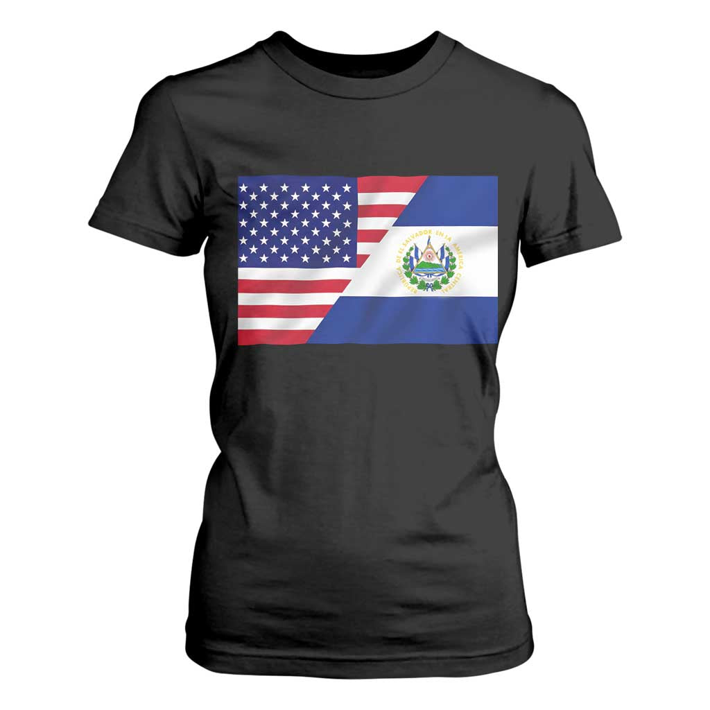 El Salvador American Flag T Shirt For Women Salvadoran USA Pride Heritage Roots TS10 Black Print Your Wear