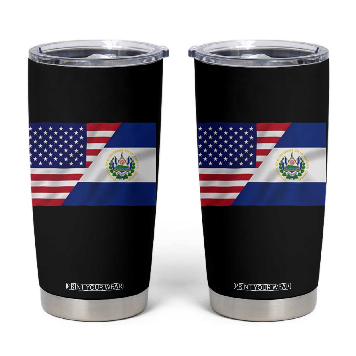 El Salvador American Flag Tumbler Cup Salvadoran USA Pride Heritage Roots TS10 Black Print Your Wear