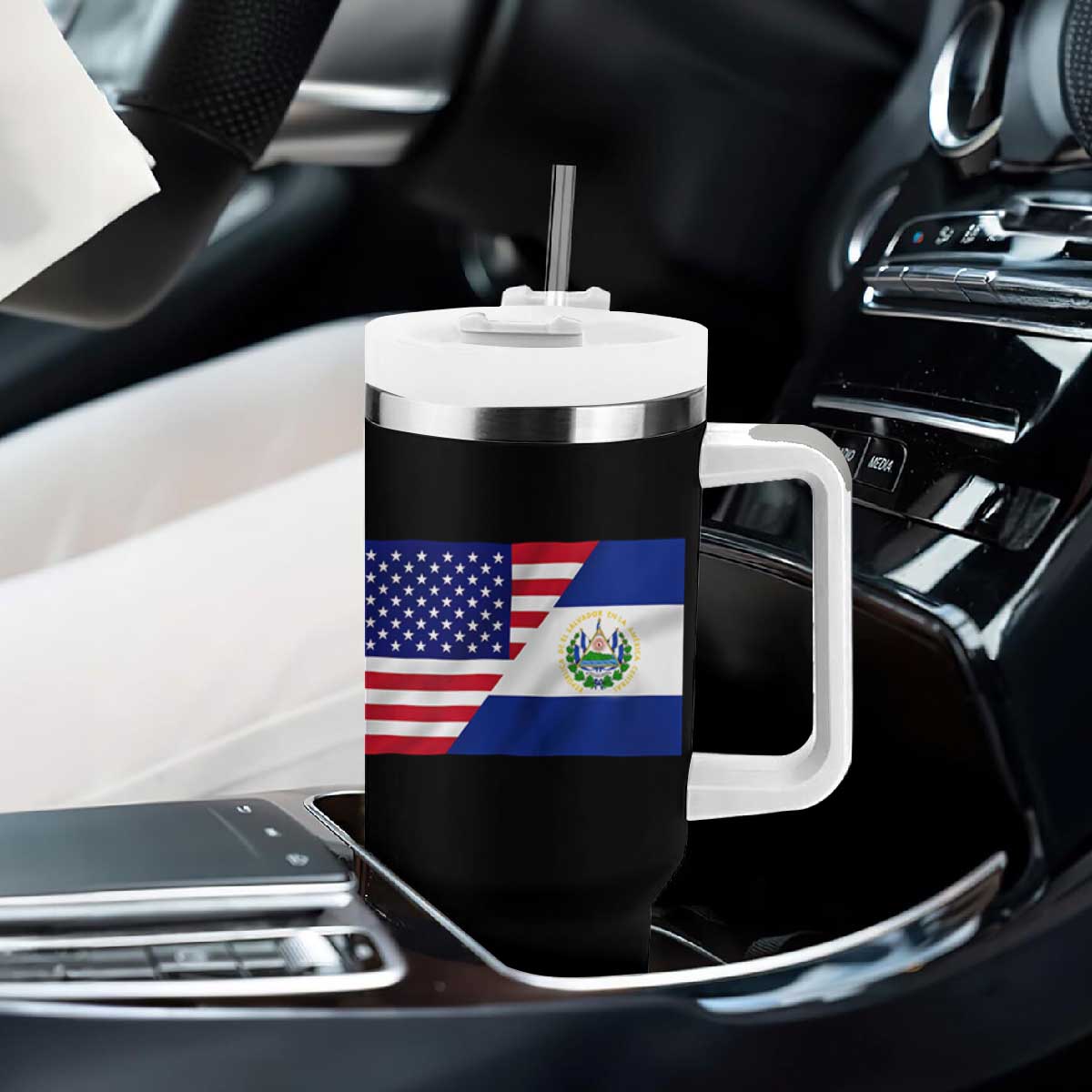El Salvador American Flag Tumbler With Handle Salvadoran USA Pride Heritage Roots TS10 Print Your Wear
