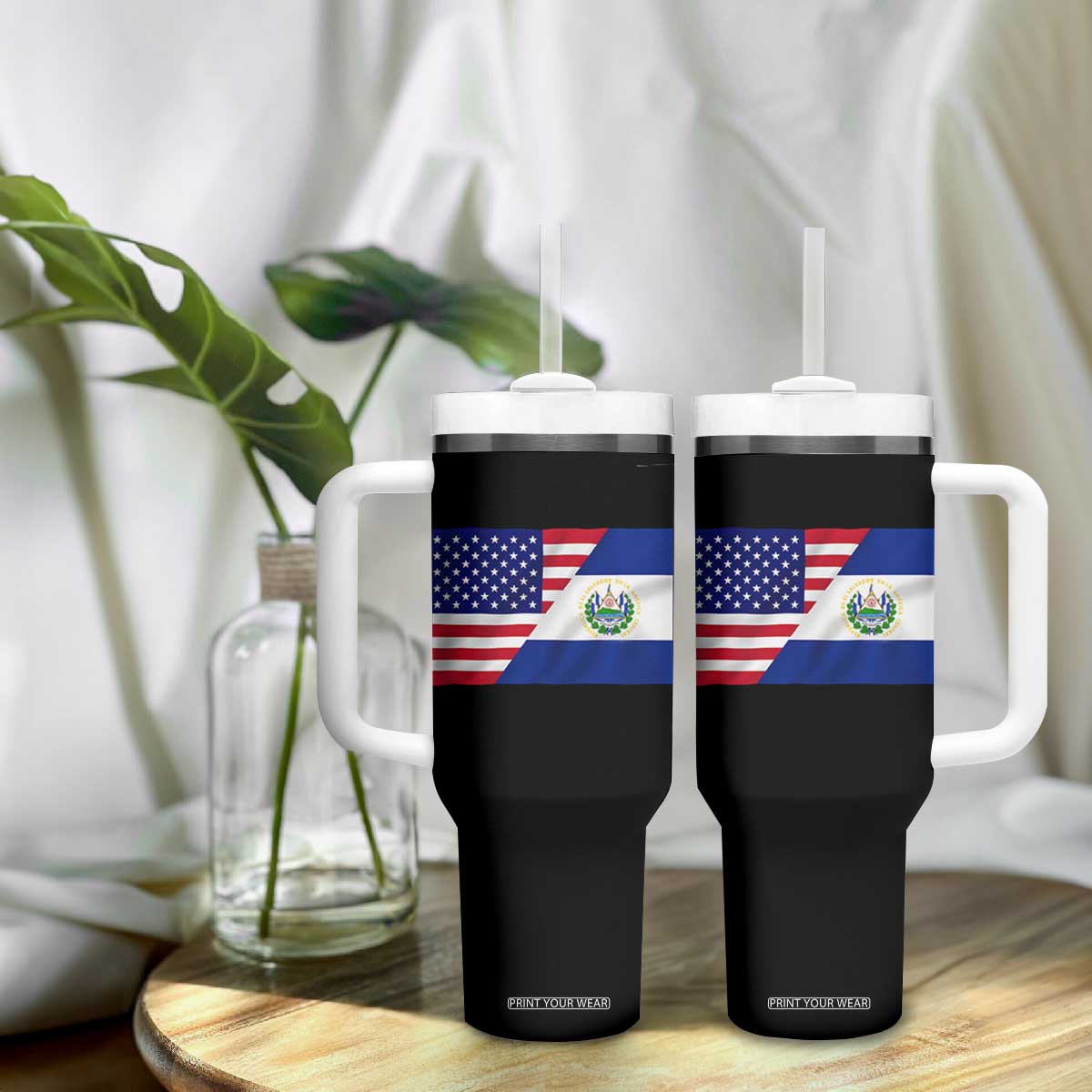 El Salvador American Flag Tumbler With Handle Salvadoran USA Pride Heritage Roots TS10 Print Your Wear