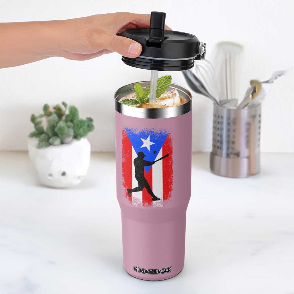 Puerto Rico Flag Baseball Flip Straw Tumbler Cool Distressed Jersey Gift Boricua Boys TS10 One Size: 30 oz Light Pink Print Your Wear