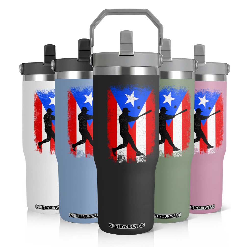 Puerto Rico Flag Baseball Flip Straw Tumbler Cool Distressed Jersey Gift Boricua Boys TS10 Print Your Wear