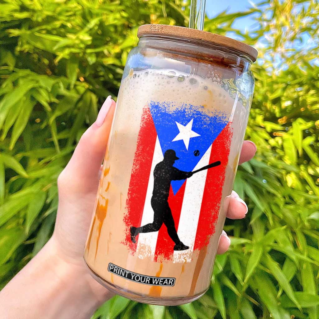Puerto Rico Flag Baseball Glass Can Cool Distressed Jersey Gift Boricua Boys TS10 Black Print Your Wear