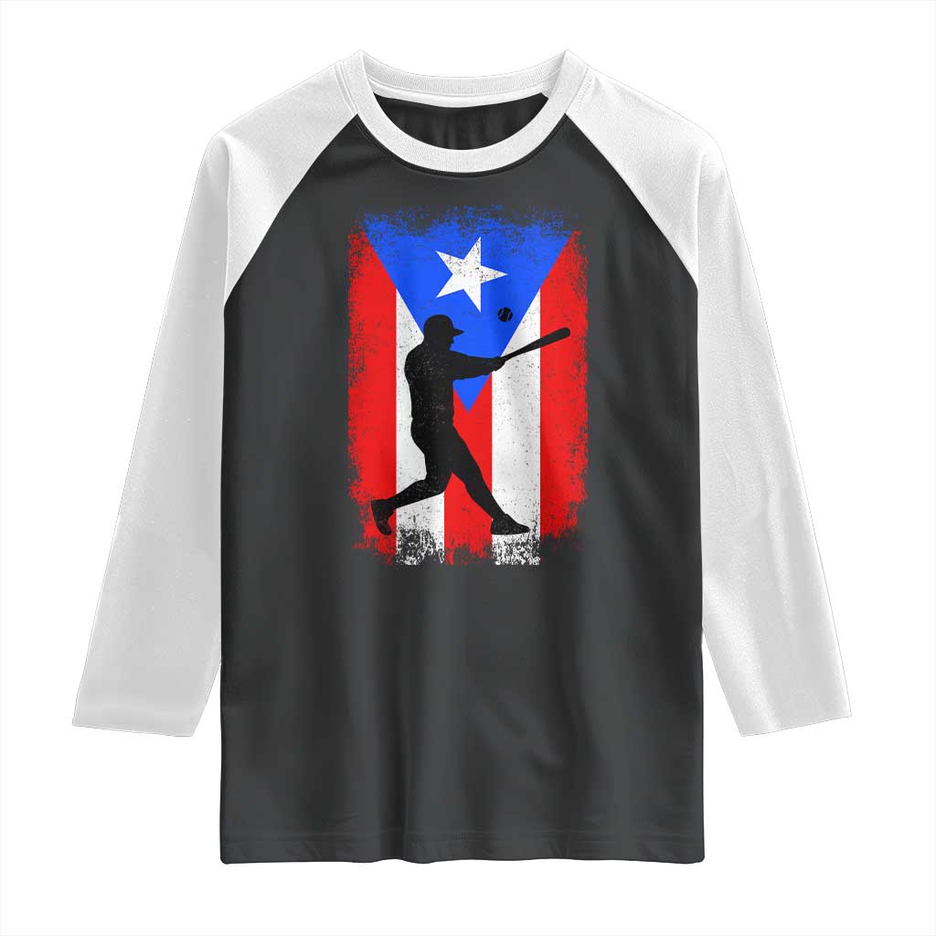 Puerto Rico Flag Baseball Raglan Shirt Cool Distressed Jersey Gift Boricua Boys TS10 Black White Print Your Wear