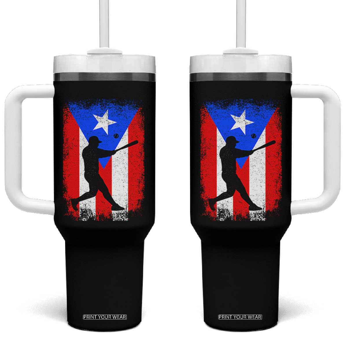 Puerto Rico Flag Baseball Tumbler With Handle Cool Distressed Jersey Gift Boricua Boys TS10 One Size: 40 oz Black Print Your Wear