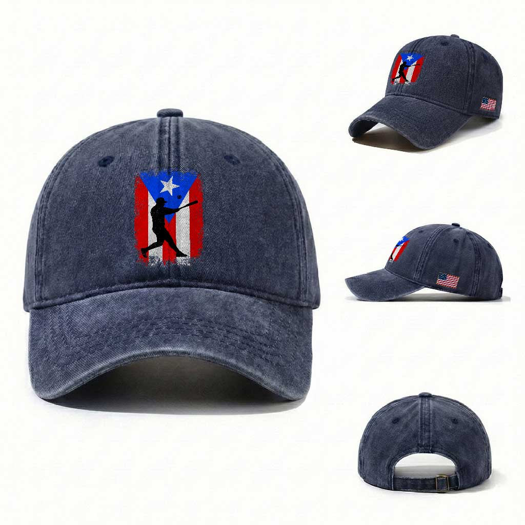 Puerto Rico Flag Baseball Washed Cotton Baseball Cap Cool Distressed Jersey Gift Boricua Boys TS10 Washed Cap Universal Fit Navy Print Your Wear