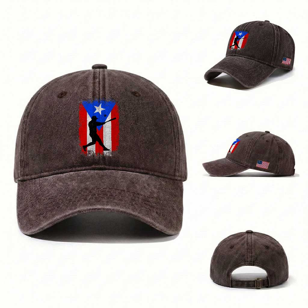 Puerto Rico Flag Baseball Washed Cotton Baseball Cap Cool Distressed Jersey Gift Boricua Boys TS10 Washed Cap Universal Fit Dark Brown Print Your Wear