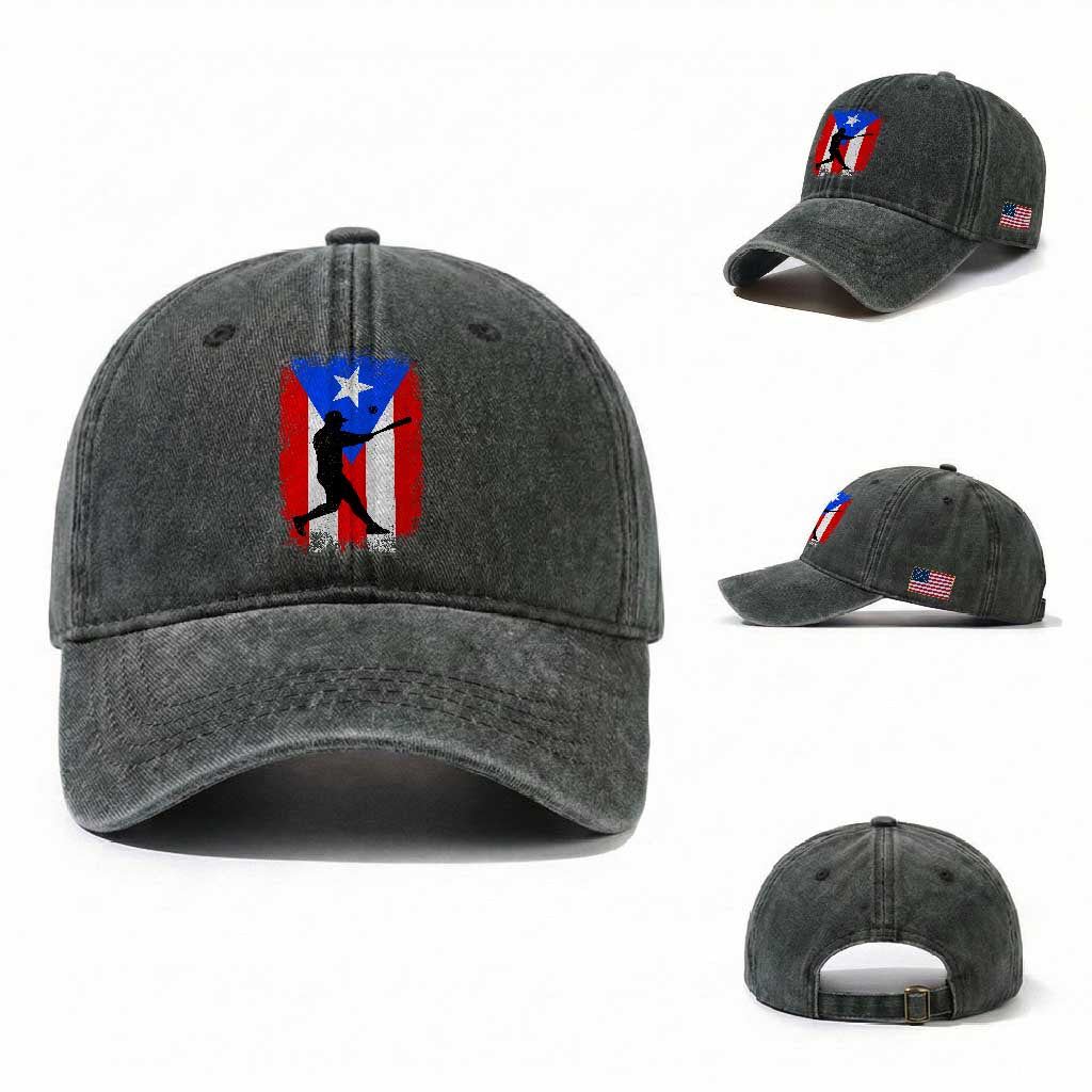 Puerto Rico Flag Baseball Washed Cotton Baseball Cap Cool Distressed Jersey Gift Boricua Boys TS10 Washed Cap Universal Fit Dark Green Print Your Wear
