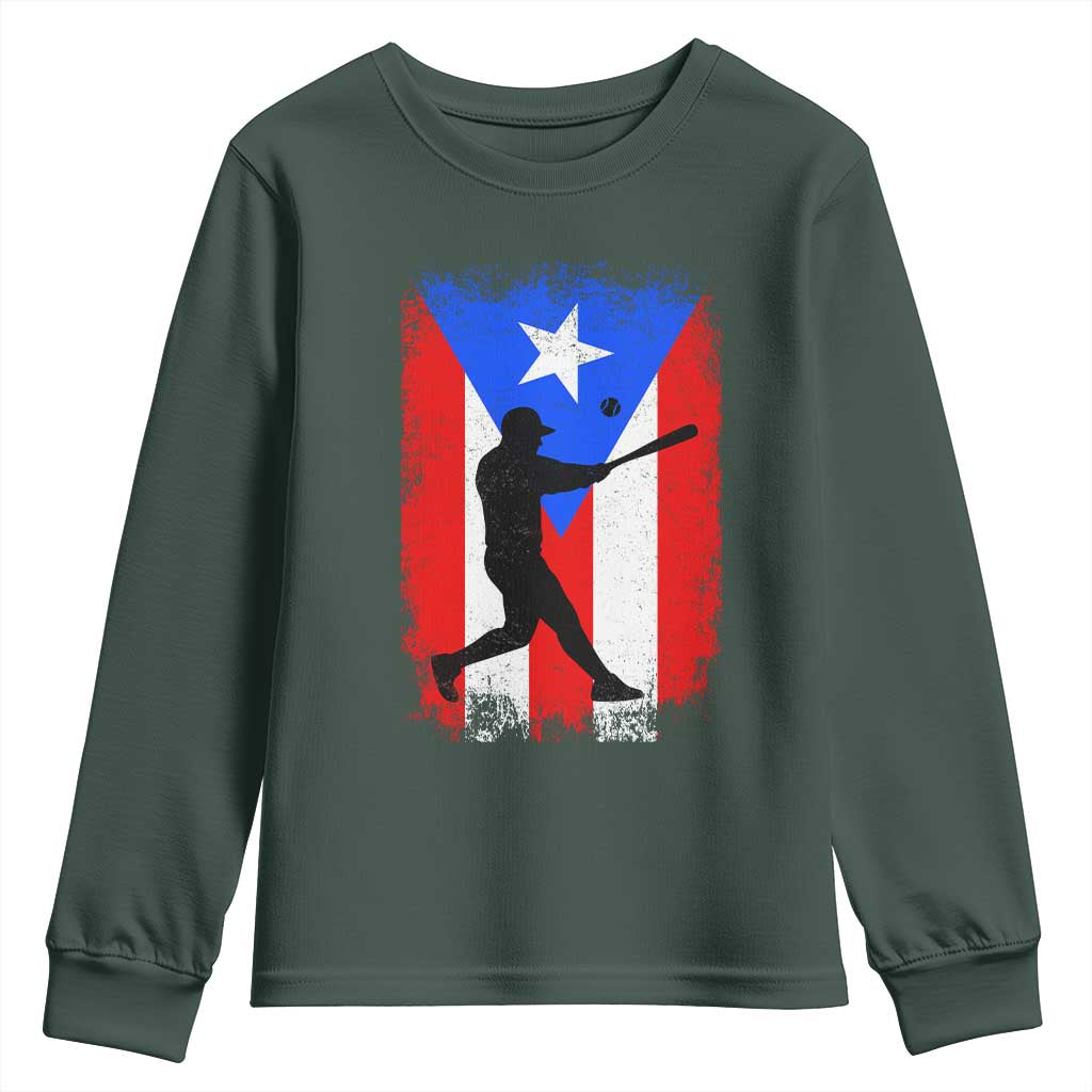 Puerto Rico Flag Baseball Youth Sweatshirt Cool Distressed Jersey Gift Boricua Boys TS10 Dark Forest Green Print Your Wear