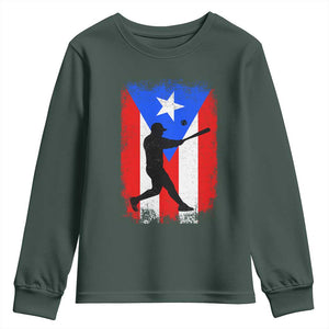 Puerto Rico Flag Baseball Youth Sweatshirt Cool Distressed Jersey Gift Boricua Boys TS10 Dark Forest Green Print Your Wear