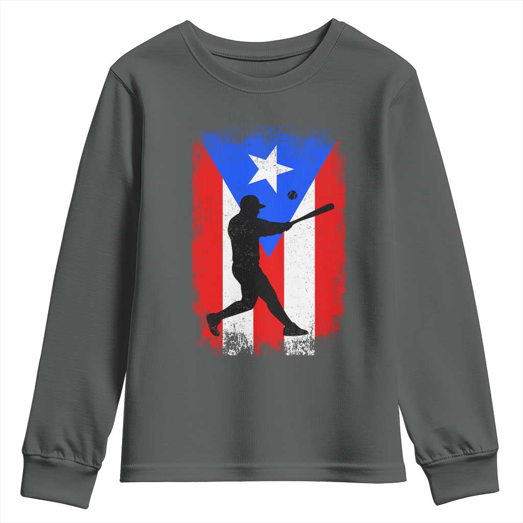 Puerto Rico Flag Baseball Youth Sweatshirt Cool Distressed Jersey Gift Boricua Boys TS10 Dark Heather Print Your Wear