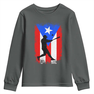 Puerto Rico Flag Baseball Youth Sweatshirt Cool Distressed Jersey Gift Boricua Boys TS10 Dark Heather Print Your Wear